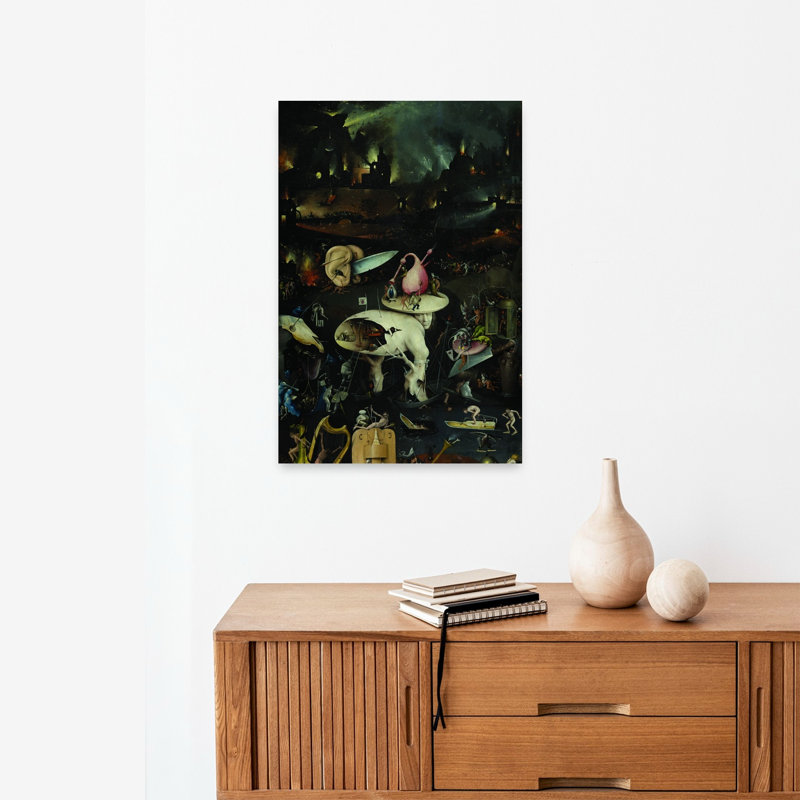 Top Of Right Panel From The Garden Of Earthly Delights Classic Surreal Spring Wildlife Wall Art Print by Hieronymus Bosch - Wrapped Canvas Print