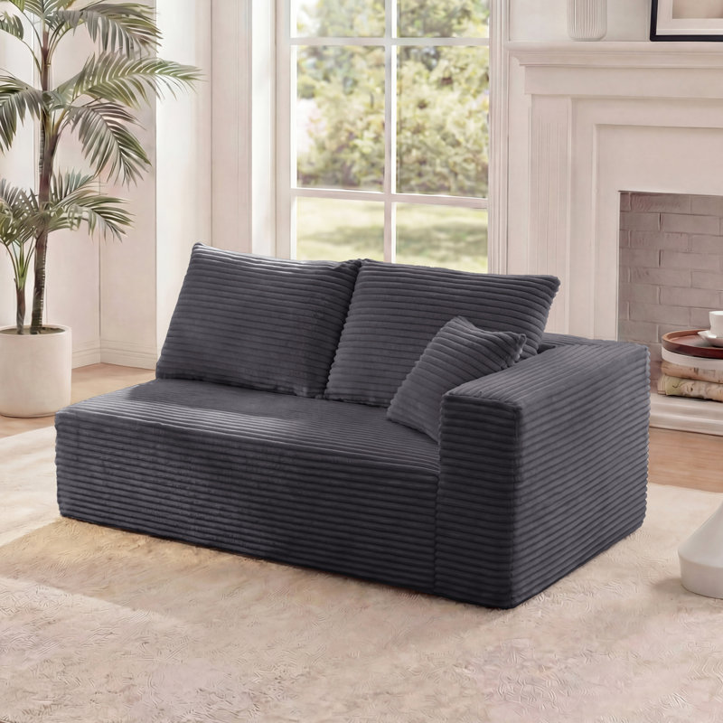 Causeuse modulaire 69,29 "avec accoudoirs avec accoudoirs, canapé modulaire en flanelle 2 places avec 3 coussins, canapé« Boneless »Cloud en boîte pour le salon petits espaces gris