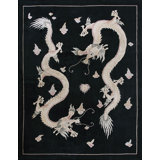 Vintage Black Double Five Claw Chinese Dragons Design Rug