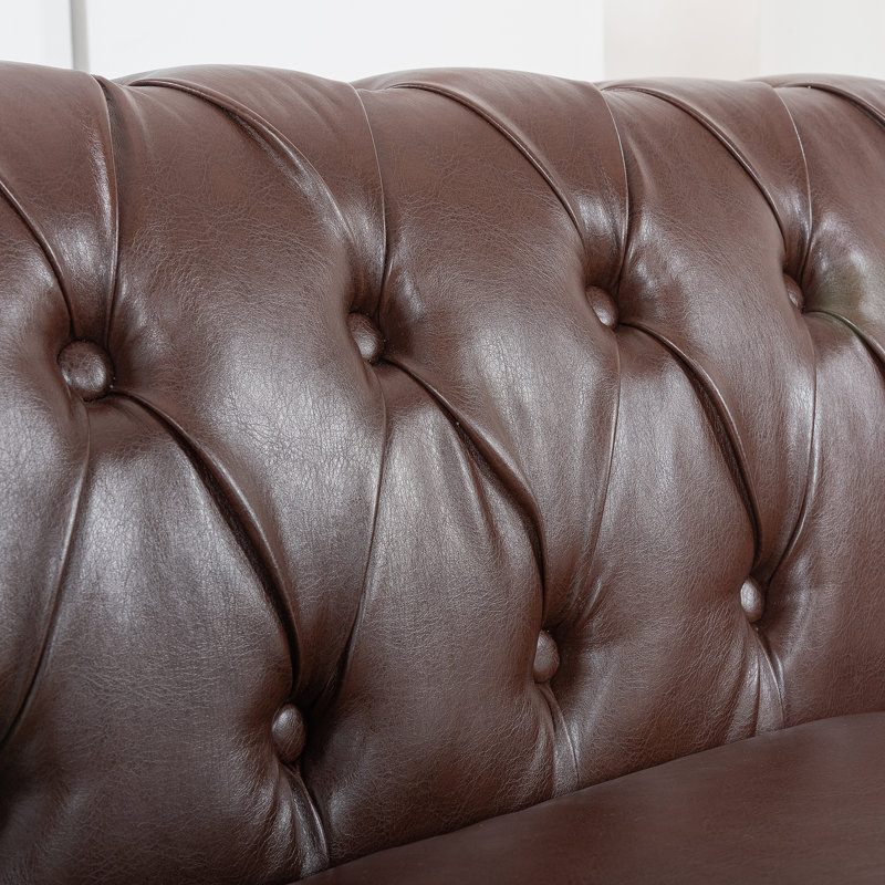 Arlen 84.65'' Faux Leather Rolled Arm Sofa,Nailheads,couch, Dark Brown Faux Leather