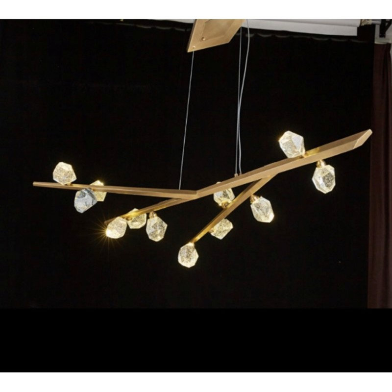 Lustre suspendu en acier 12 lumières, Chrome laqué, H 13 po x l 26 po x P 13 po