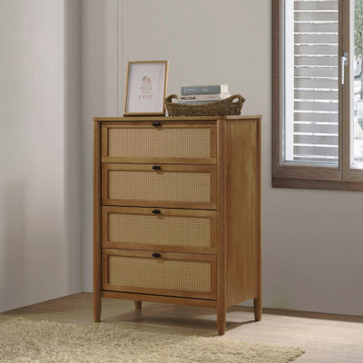 4-Drawer Chest (Chest Of Drawers), Wood And Rattan