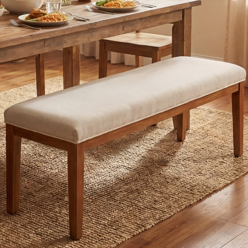 Upholstered Dining Bench Chair  With Solid Wood Legs For Dining Table, 52.8'' W Beige Velvet Seat, Beige