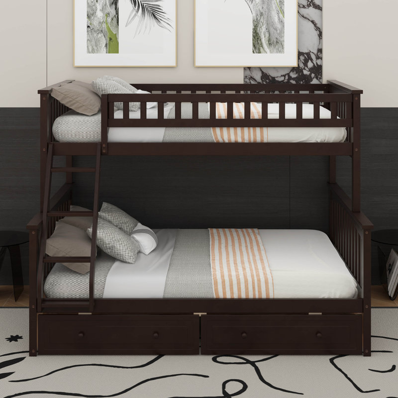 Twin Over Full Bunk Bed With Drawers, Espresso