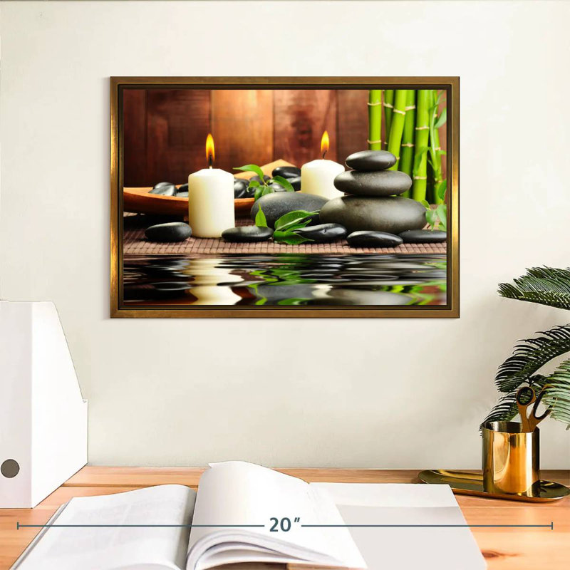 Spa zen en bambou, 13 po x 9 po, Cadre flottant doré