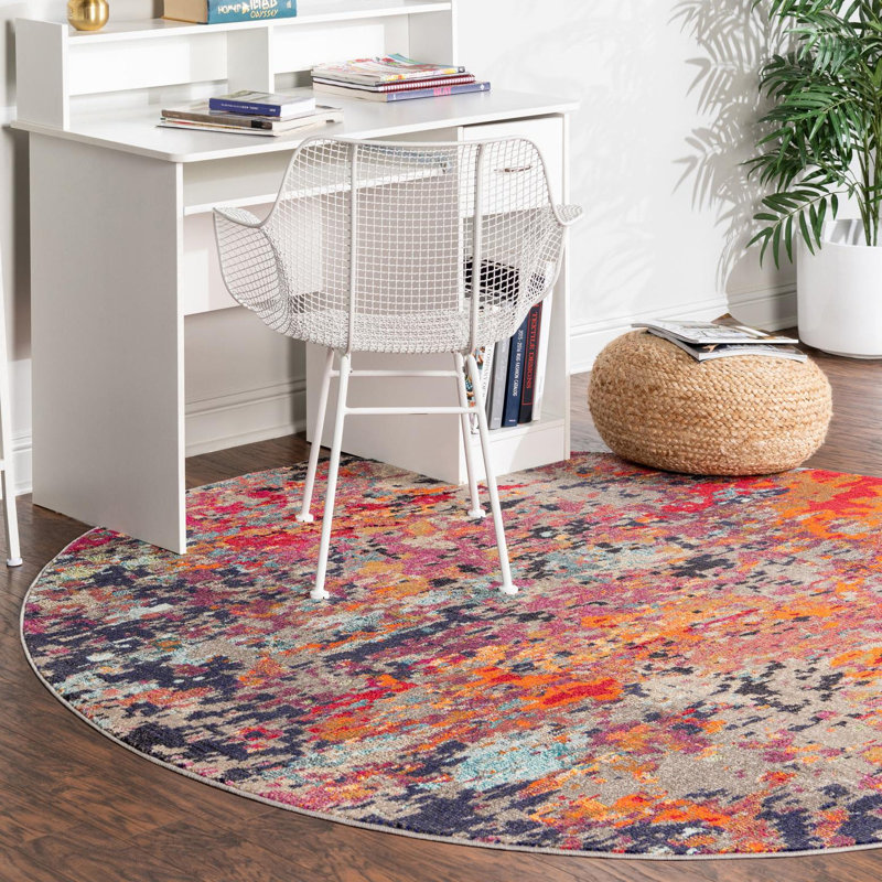 Washable Abstract Indoor Rug, Round 3'3"