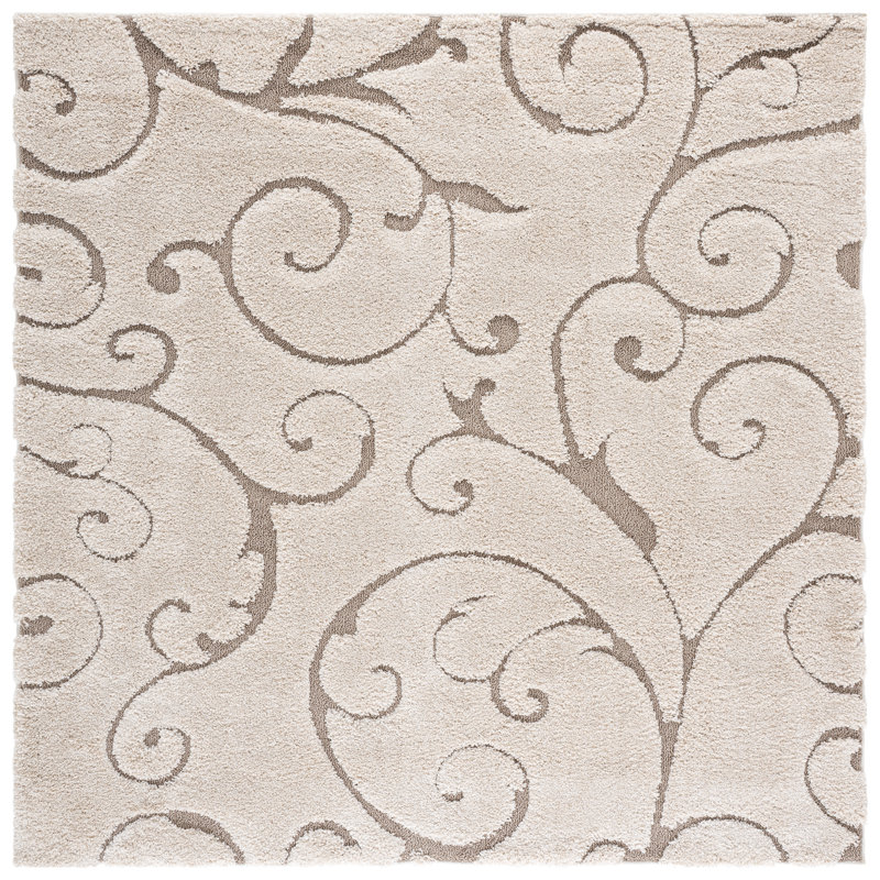 Tapis à motif floral crème à poil long Deanna, Carré 5 pi