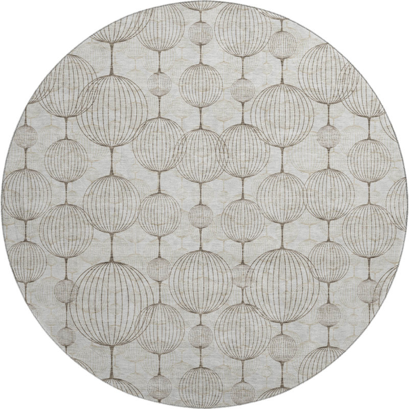 Premium Machine Washable Prisco Beige Rug, Round 8'