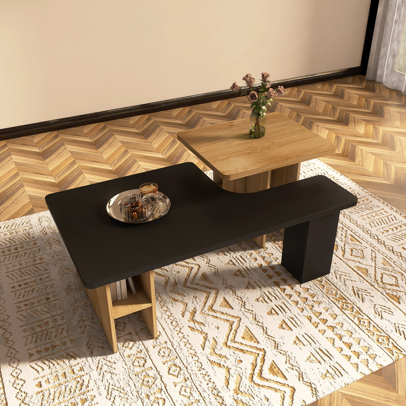 Ensemble de 2 tables basses gigognes pour le salon Farmhouse, Noir / bois brun