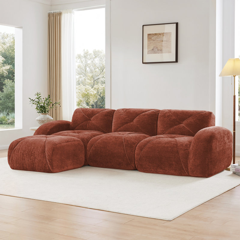 Tissu en velours doux en forme de L, H 29,9 po x l 110,6 po x P 67,3 po, Rouge / Brun