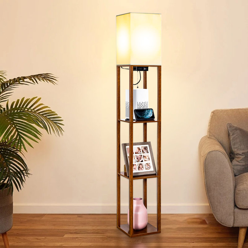 Lanell 62.8" Column Dimmable Floor Lamp with Shelves & USB Charging Station