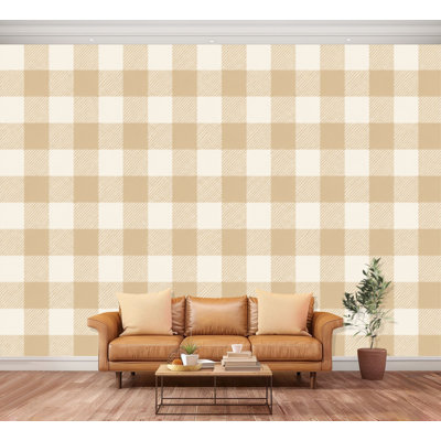 Murale pelez et collez Vichy brun beige carreauté tweed blanc à carreaux automne grand papier peint autocollant amovible papier contact mural pour salon chambre à coucher chambre de bébé H 100 po x l 144 po