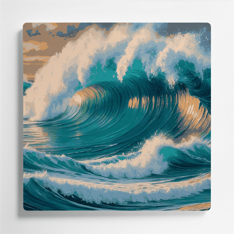 Hawaiian Breaking Waves, art mural en métal bleu, H 16 po x l 16 po