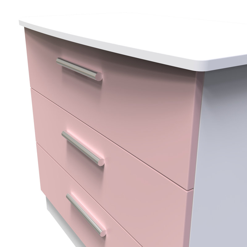 Fully Assembled Letoya 3 - Drawer Chest of Drawers, Kobe Pink/White
