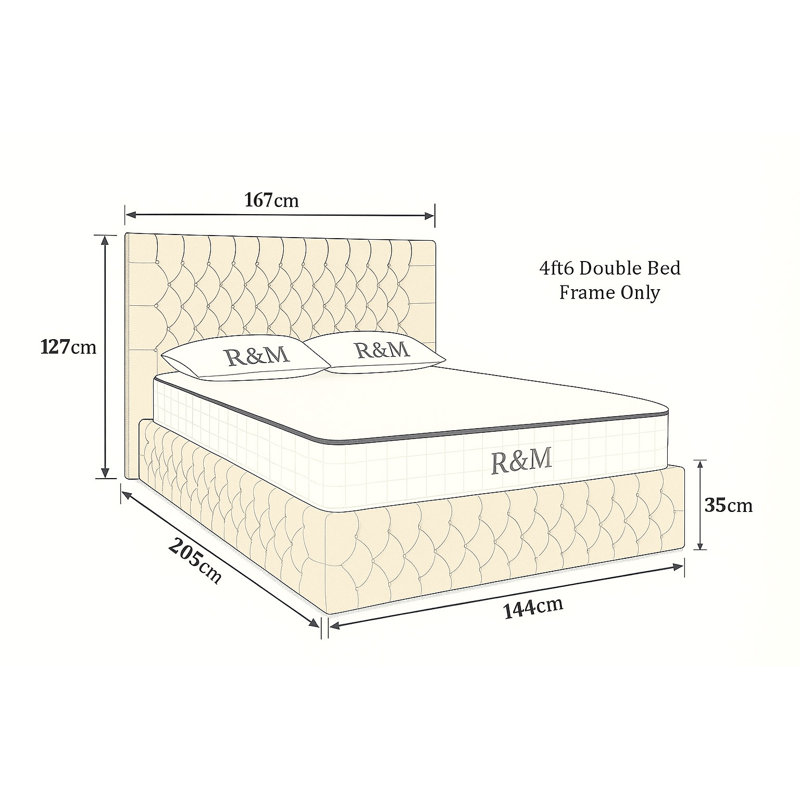 Chesterfield Upholstered Winged Bed Frame, 4FT6 (Double Bed), Cream, Naples