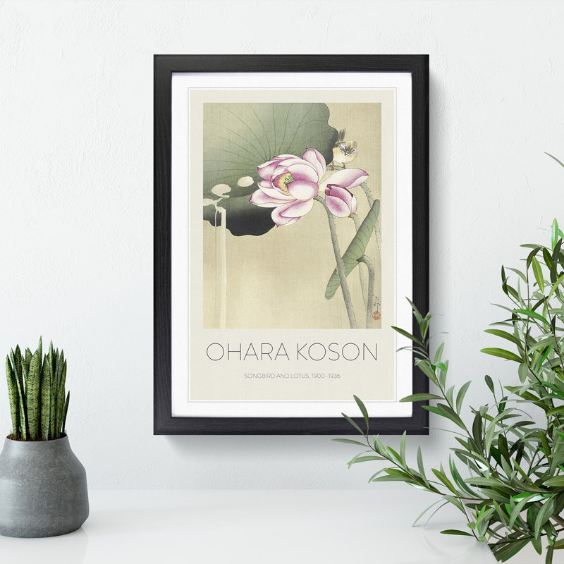 Songbird and Lotus - Picture Frame Painting, Black, 36cm H x 27cm W x 2cm D