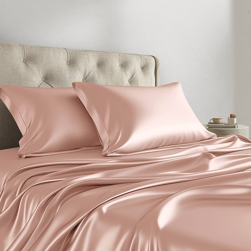 Satin Wrinkle Resistant Luxury Sheet Set, Full Sheet Set + 4 Standard Pillowcases, Blush