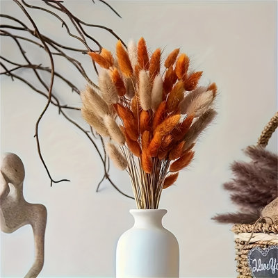 48pcs Orange Dried Pampas Grass Decor - Boho Wedding & Home Decor for Autumn, Halloween, Mother’s Day, Graduation, 4th of July - Bunny Decor, Seasonal Decoration, Natural Aesthetic, Handcrafted Look, Floral Arrangement, Seasonal Shoppers