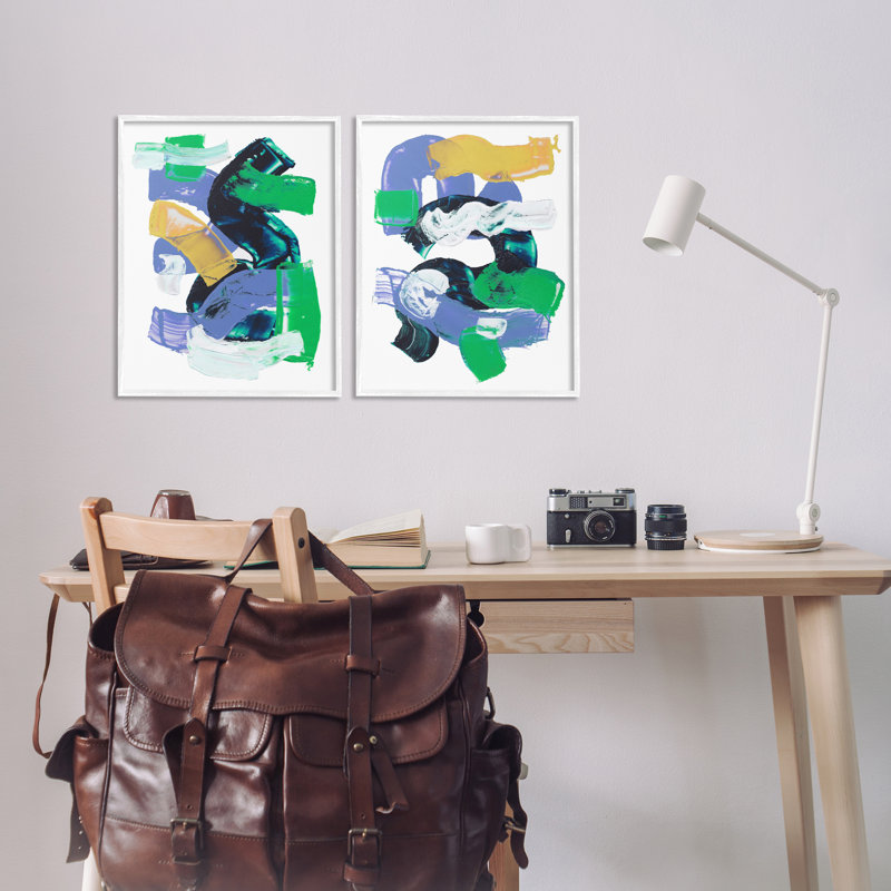 «Vibrant Abstract Tubes», ensemble de 2 giclées par Melissa Wang, Estampe numérique encadrée blanc bord de mer