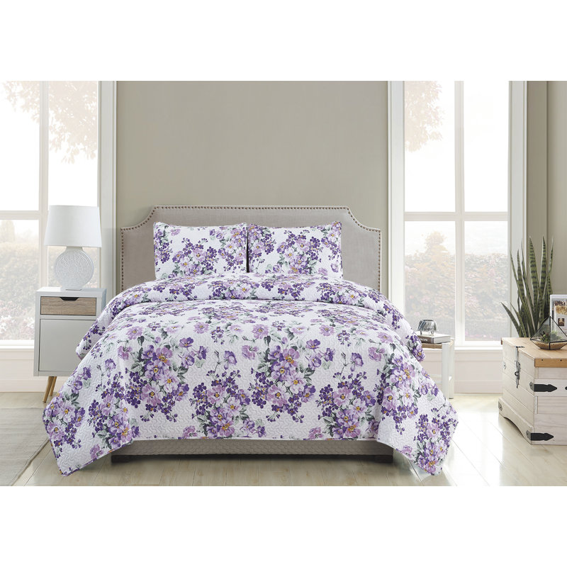 Polyester Percale Floral Quilt, Queen Quilt + 2 Standard Shams