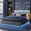 Modern Velvet Upholstered Ottoman Bed With Surround LED Lights & Storage Headboard, European Double & King Size Frame With USB-C Port, Grey & Beige-1781166788-1781023112