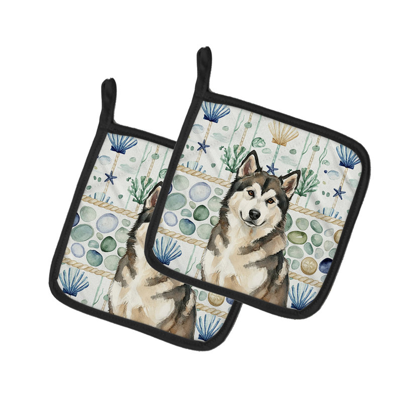 Paire de poignées en verre Sable and White Alaskan Malamute