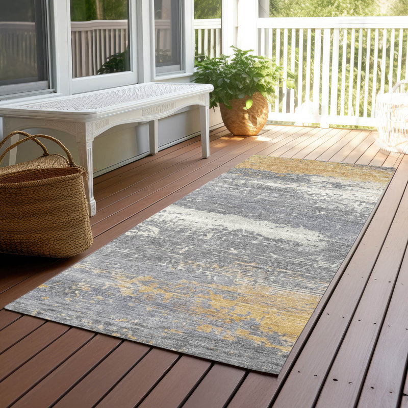 Machine Washable Indoor/Outdoor Xhevrie Gold Rug, Runner 2'3" x 7'6"