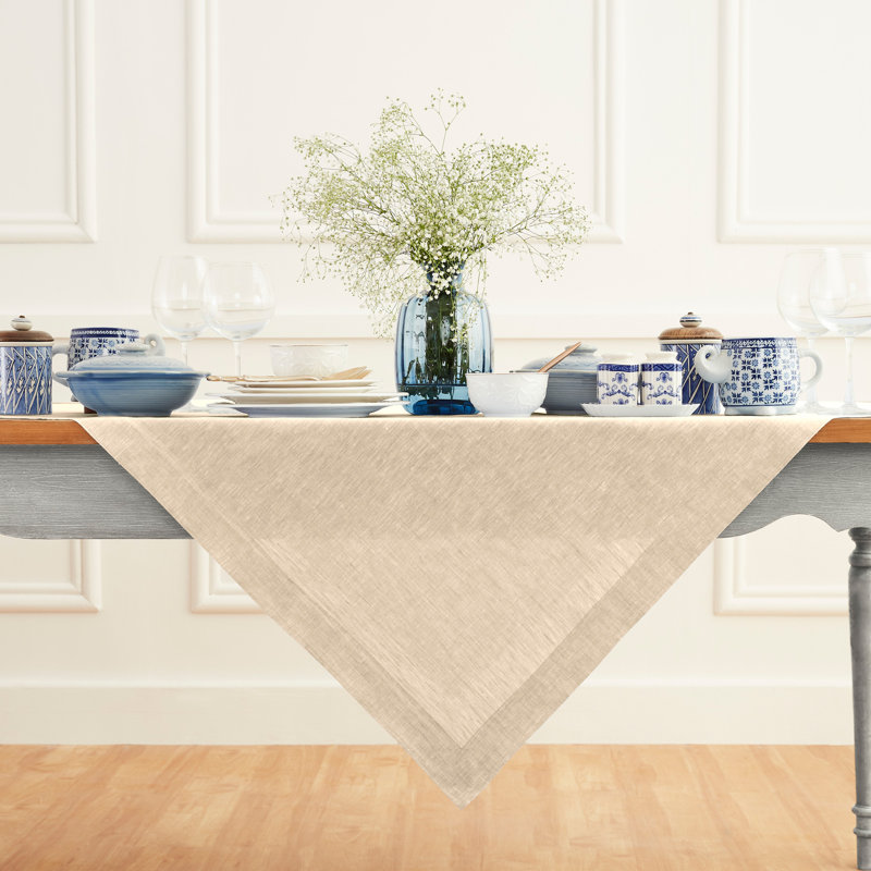 100% Pure Linen Table Throw - Athena, Champagne Beige