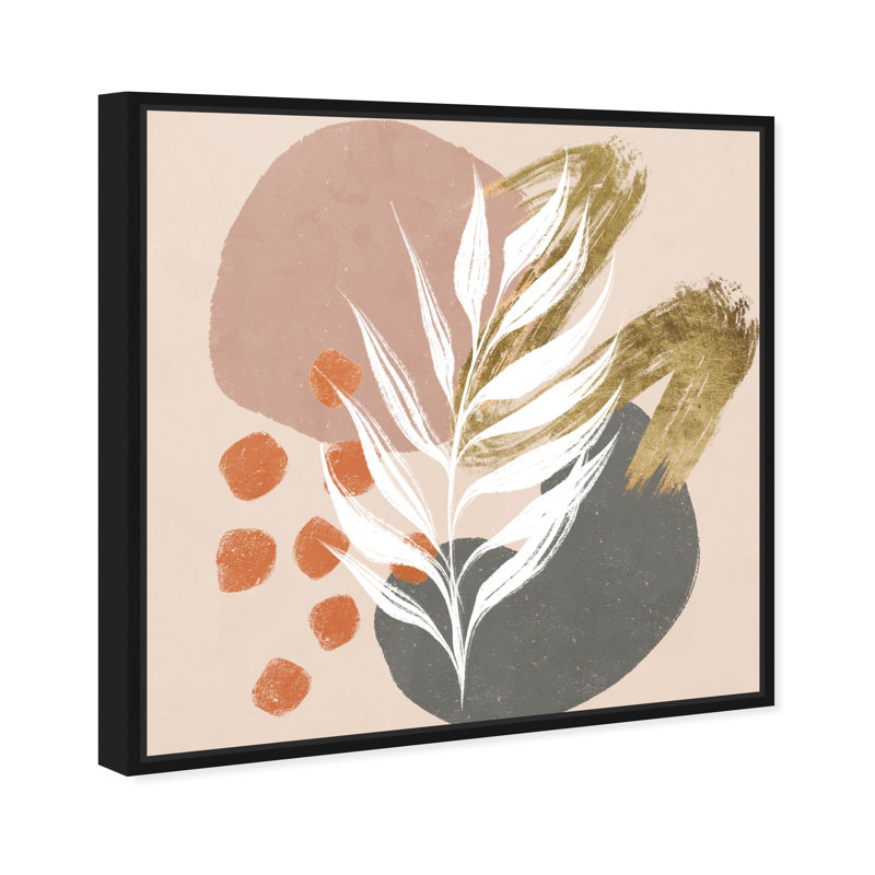 Circles And Brush Strokes Botanical Painting Painting, Black Floater Framed, 21" H x 21" W