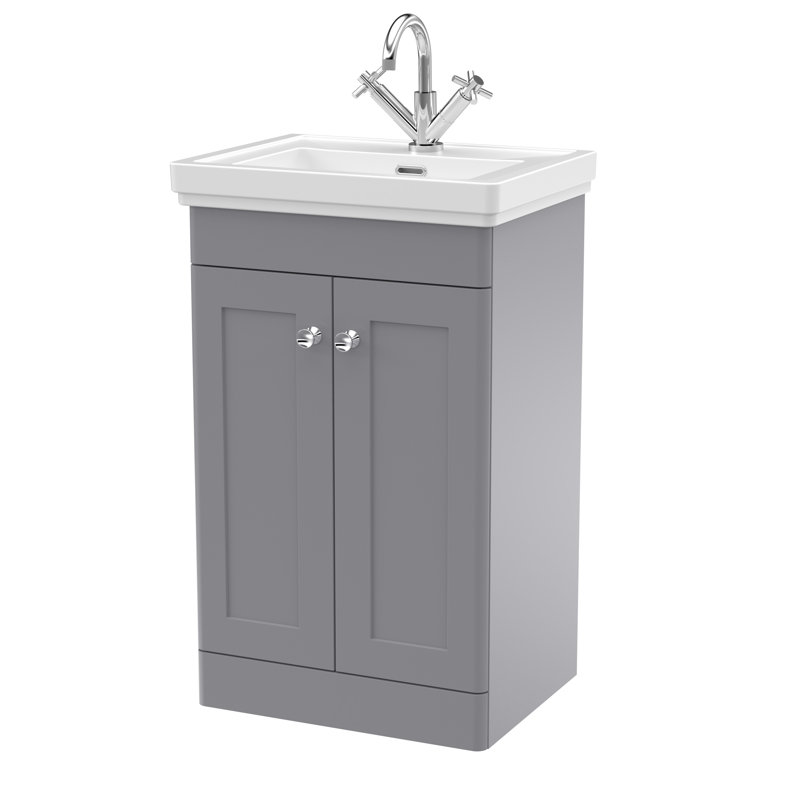 Classique 500mm Free-standing Single Bathroom Vanity with Vitreous China Vanity Top, Satin Gray