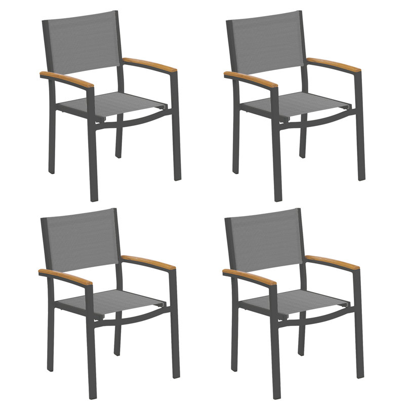 Travira Stacking Patio Arm Chair, Titanium Basketweave, Tekwood Natural, Flint