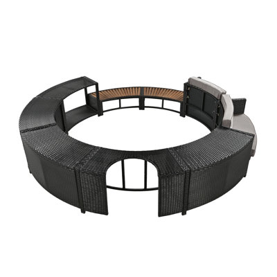 Spa Surround Spa Frame Patio Rattan Sofa Set with Storage Spaces, Mini Sofa and Comfortable Cushion for  Patio,Backyard, Grey