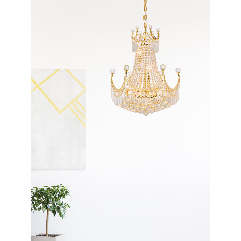Lustre étagé unique à 9 lumières avec accents Eustacio, Or