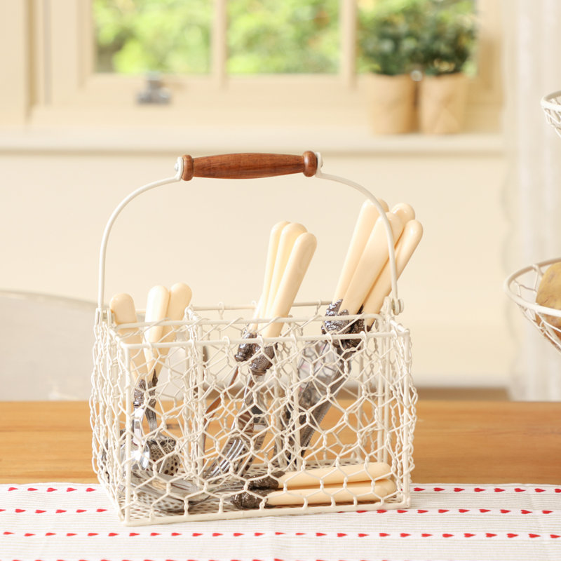 Metal Flatware Caddy, Cream