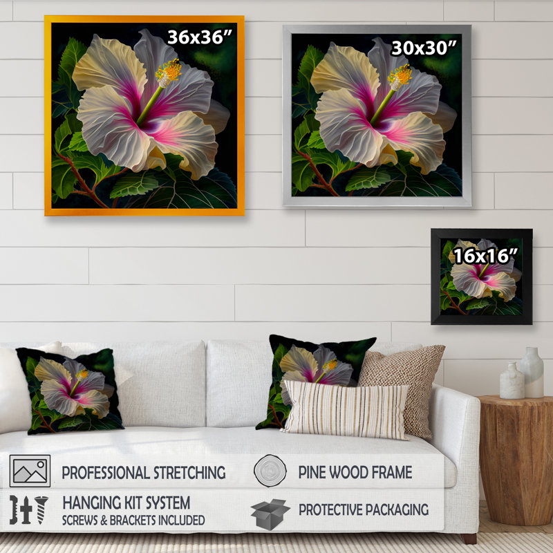 «Blooming and Hibiscus II», reproduction sur toile, H 16 po x l 16 po x P 1 po, Impression noire sur toile encadrée