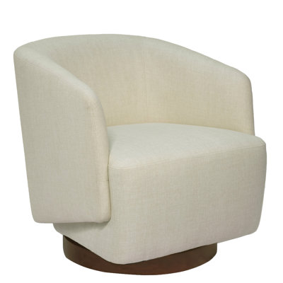 Modern Upholstered Swivel Barrel Chair, Accent Chairs with Wood Base for Living Room, Performance Fabric