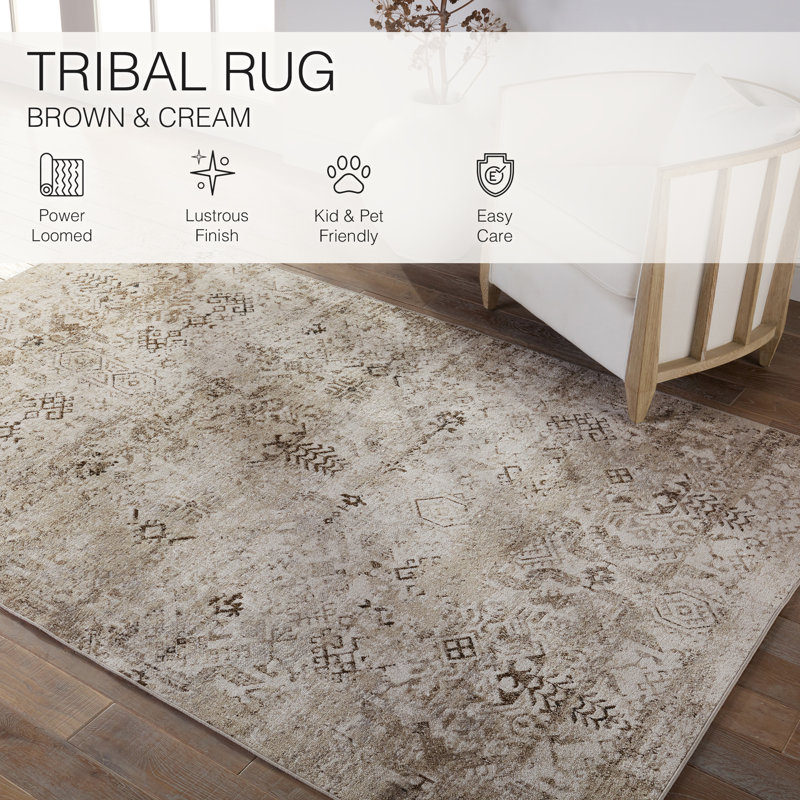 Phoebe Machine WashableGeometric Area Rug in Brown/ Cream, Runner 2'8" x 10'