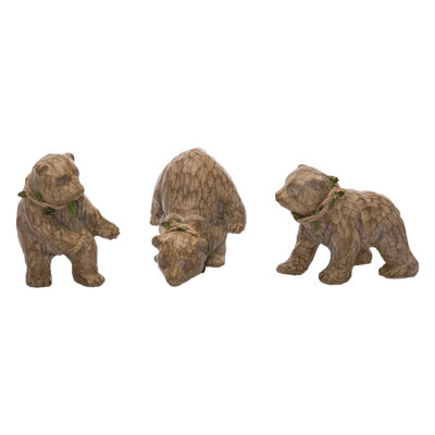  Resin Wood Carved Bear Figurine Set of 3 Christmas Home Decorations