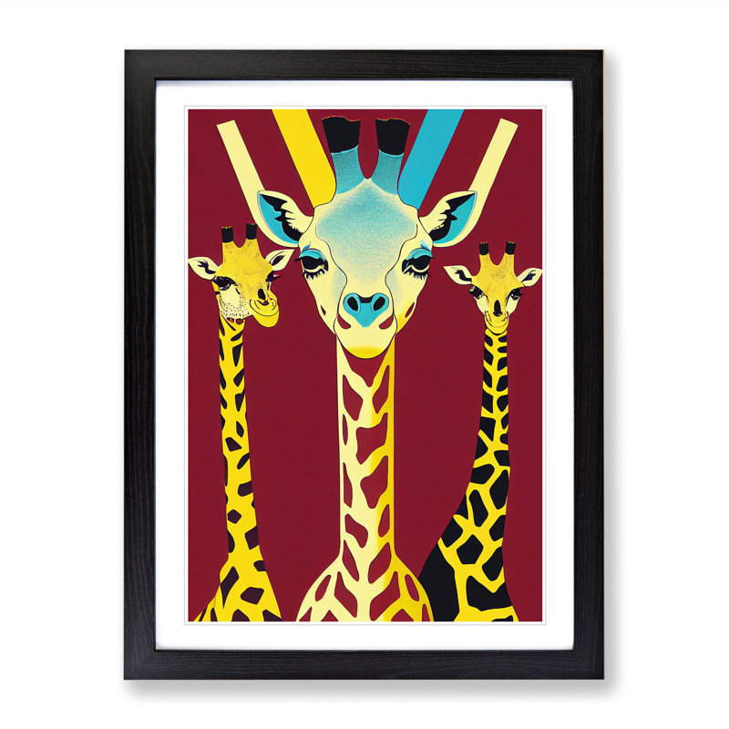 Three Giraffes - Framed Print, Black, 64cm H x 46cm W x 2cm D