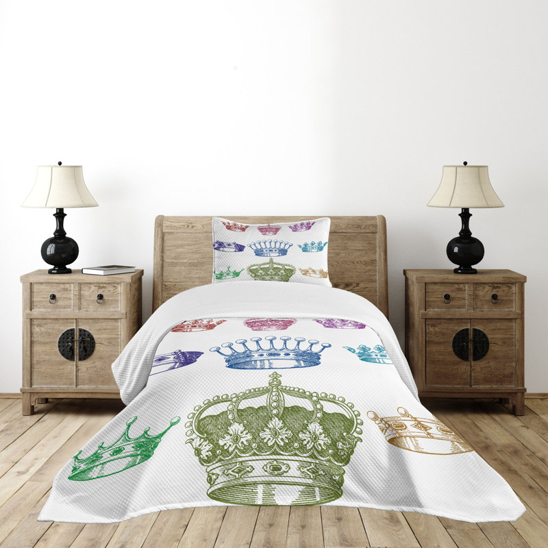 Ambesonne Queen Bedspread Set 2 Pcs Old Antique Crown Set Twin Multicolor