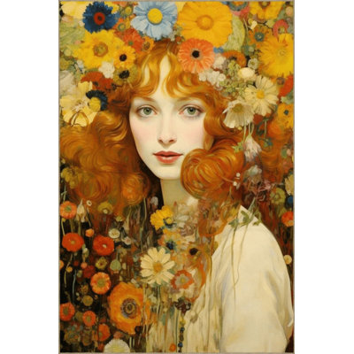 Multi Color Floral Theme Woman Portrait Pattern Modern Decorative Machine Washable Area Rug