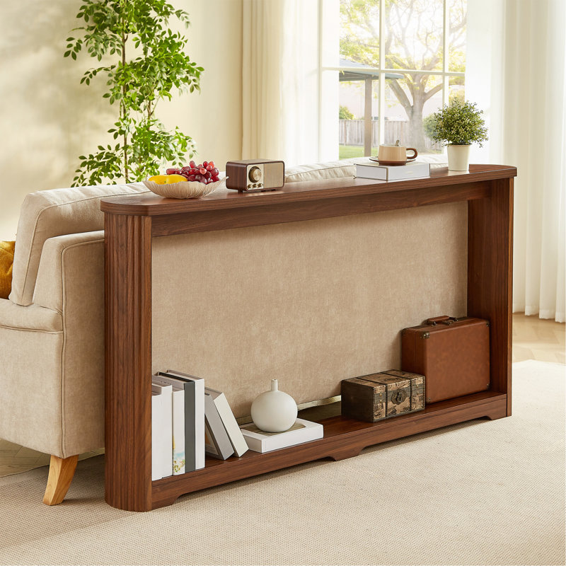  70.1 Inch Narrow Wave Curved Console Table, Wooden Storage Sofa Table with Thick Wear-Resistant Tabletop, Modern Retro Entryway Hallway Table for Living Room Office