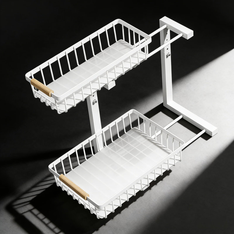 Rangement sous l'évier, tiroir coulissant à 2 niveaux avec glissières lisses, rangement réglable en hauteur pour armoire de cuisine et de salle de bain, blanc (paquet de 2)