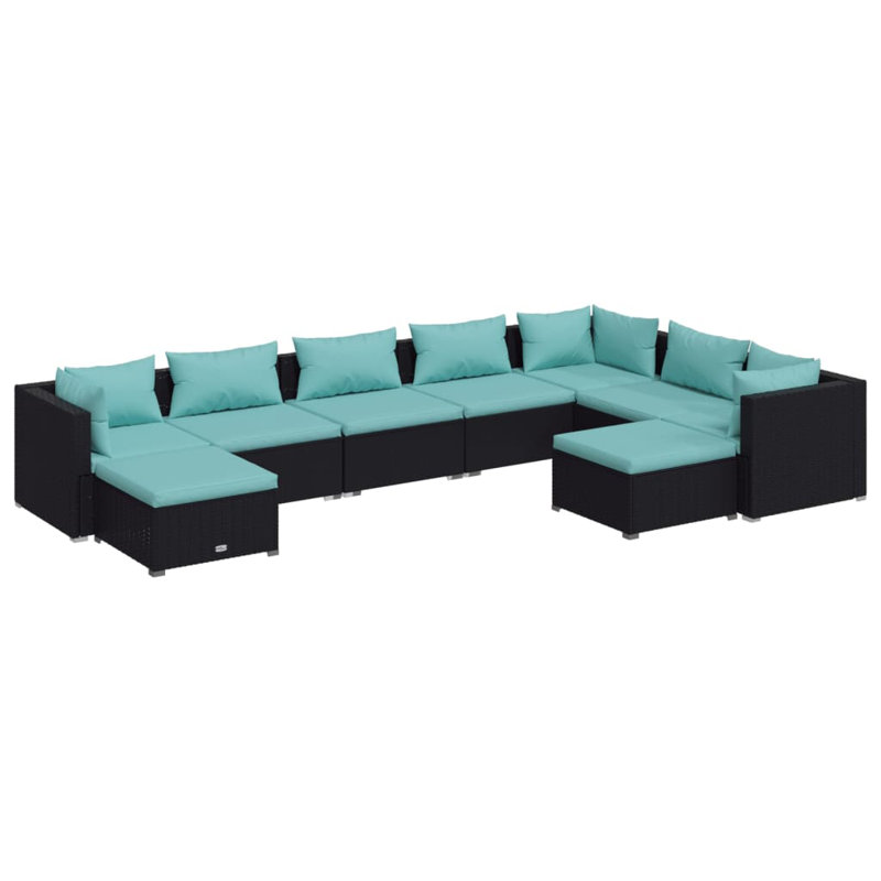 Ensemble modulaire de patio carré de 27,6 po de largeur avec coussins, Bleu mer, Noir