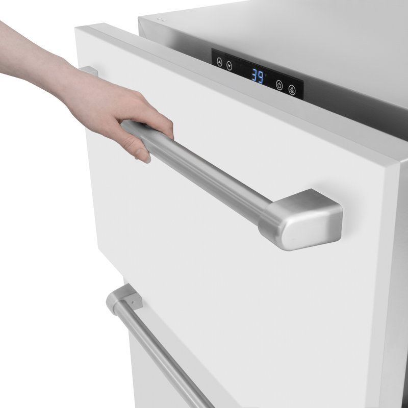ZLINE Autograph Edition 24 In. Touchstone Refrigerator Drawer in Black Matte and Gold, White Matte