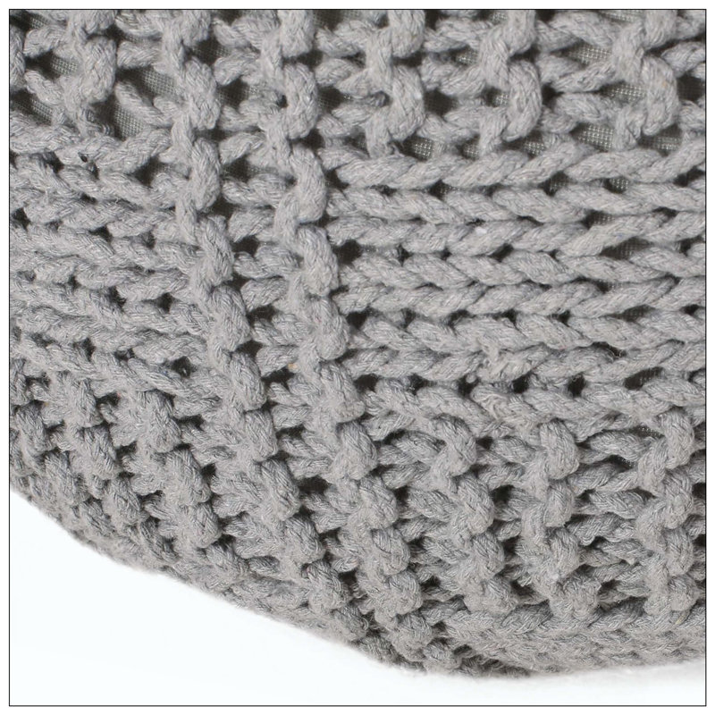 Repose-pieds rond tricoté en coton pour salon, Gris