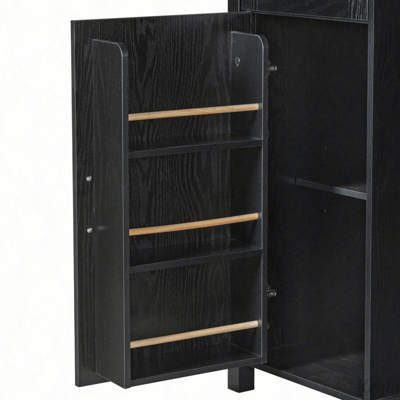 Armoire réfrigérée de style champêtre avec prise électrique et espace de rangement, Walnut/Black