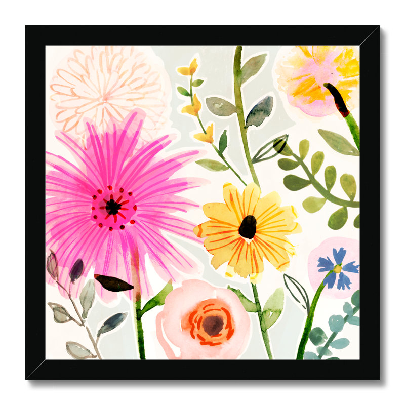 Floral Pop I by Victoria Borges - Painting on Canvas, 34cm H x 34cm W, Black Framed Paper Print