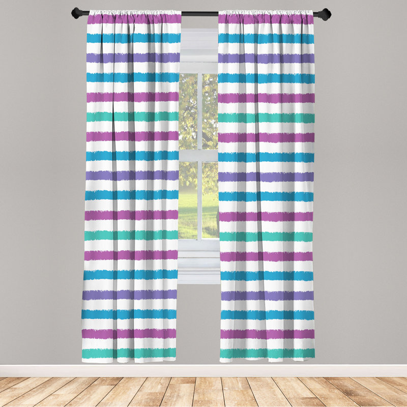 Microfiber Floral Semi-Sheer Rod Pocket Curtain Panels, 28" W x 95" L, Blue/Purple
