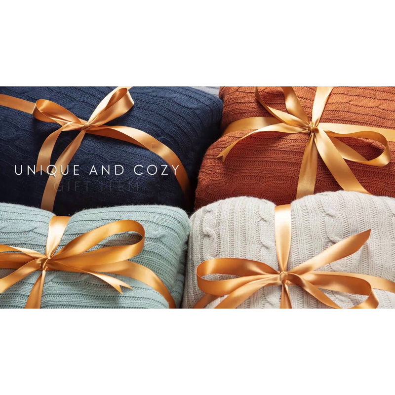 Navy Blue Cable Knit and Sherpa Reversible Throw Blanket 50" x 65"